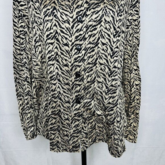 Chico's Design Sz 2 (M) Shacket Long-Sleeve Button-Up Black Tan Animal Print - Picture 5 of 10